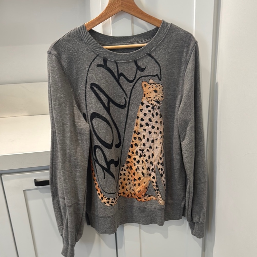 Anthropologie Gray long sleeve with Cheetah Design